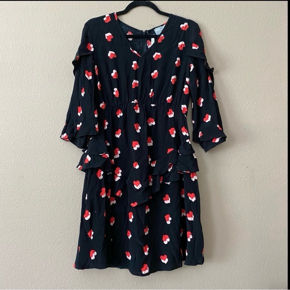 ASOS Black Ruffle Dress With Red and Pink Hearts Size 6 - Picture 4 of 6